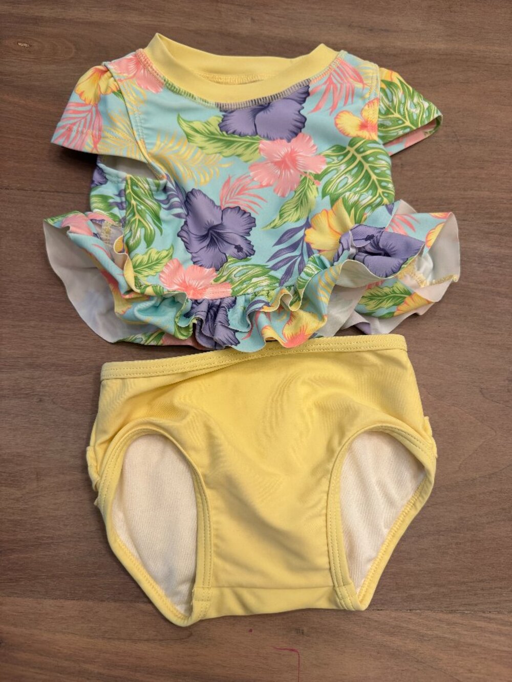 RuffleButts Tropical Floral Rashguard & Ruffle Bottom Swim 6-12M